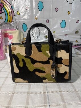 MK Camouflage Top-Handle Tote Bag with Black Trim